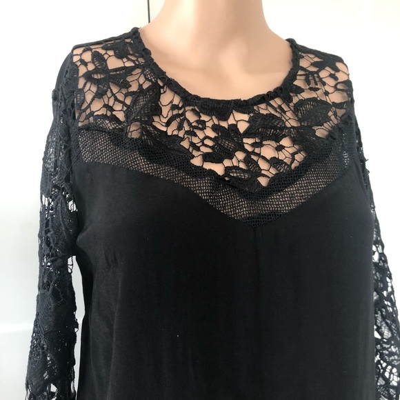 ASTR Silk Long Sleeve Lace Shift Black Mini Dress XS - Picture 5 of 6